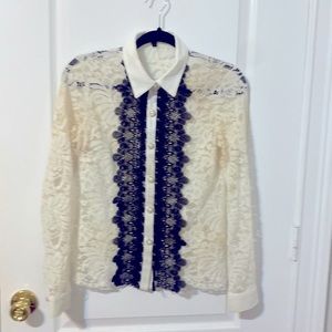 Alberto Makali New York Black and Cream lace blouse sz s
